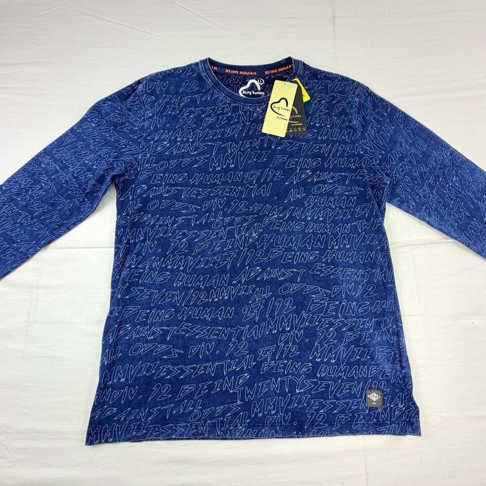 Being Human Men’s Blue Long Sleeve Graphic Print Shirt Size L NWT